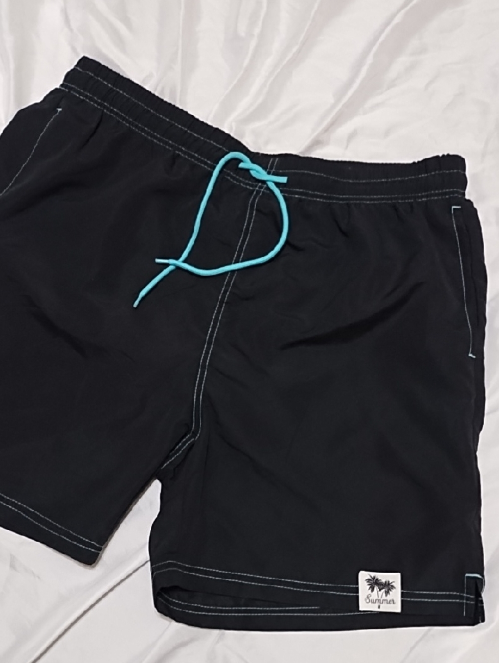 Men's Black Swim Trunks with Aqua Drawstring. Sz XXL